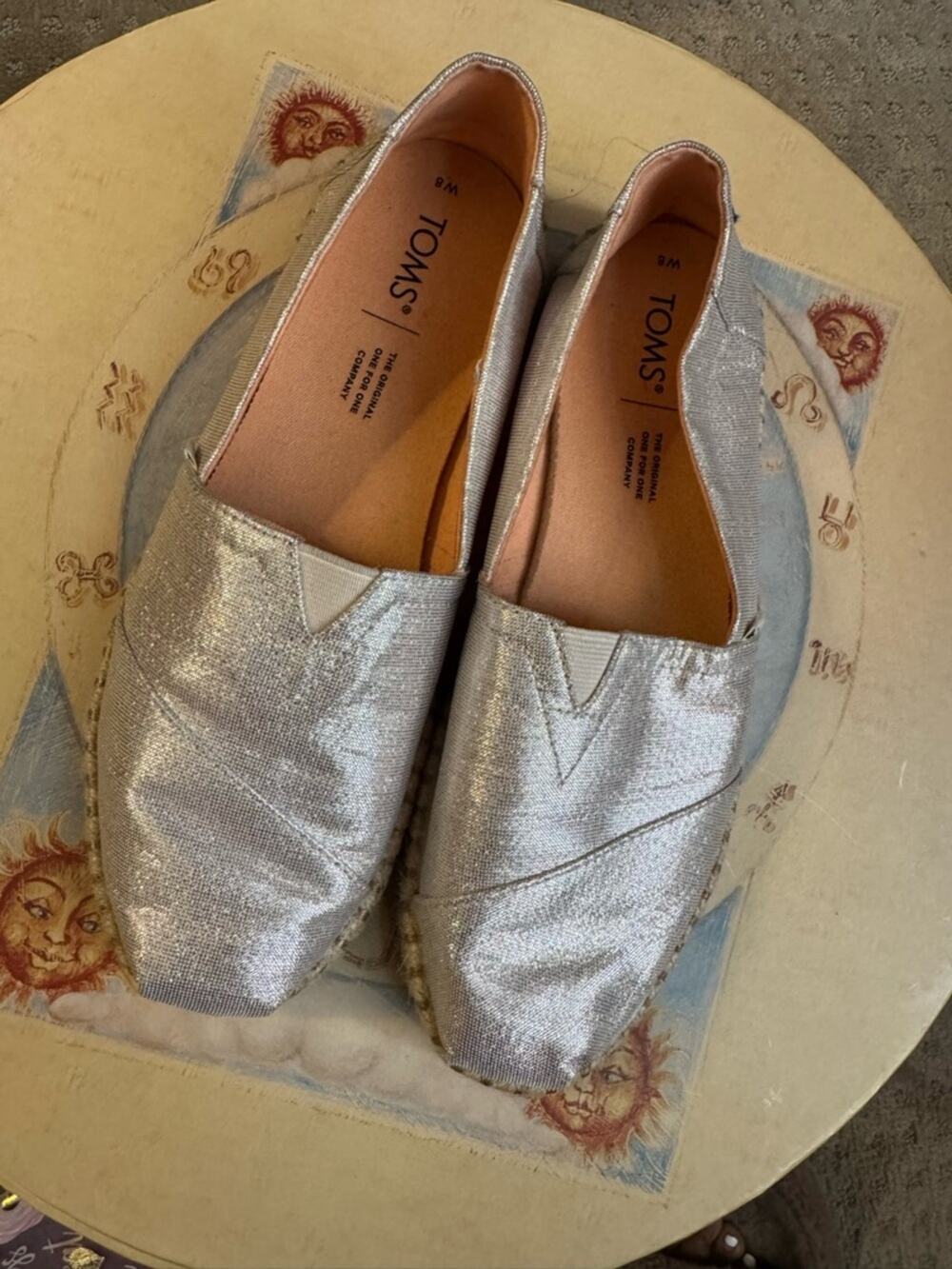 TOMS Metallic Silver Women's Espadrille Slip-Ons
